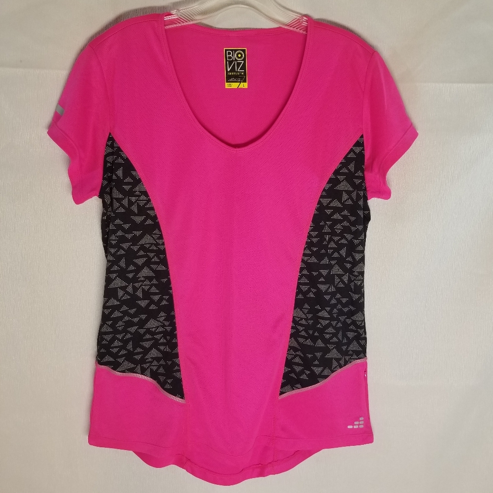 BCG Bio Viz 360 Reflective Athletic Shirt Womans Size L Cycling Short Sleeve